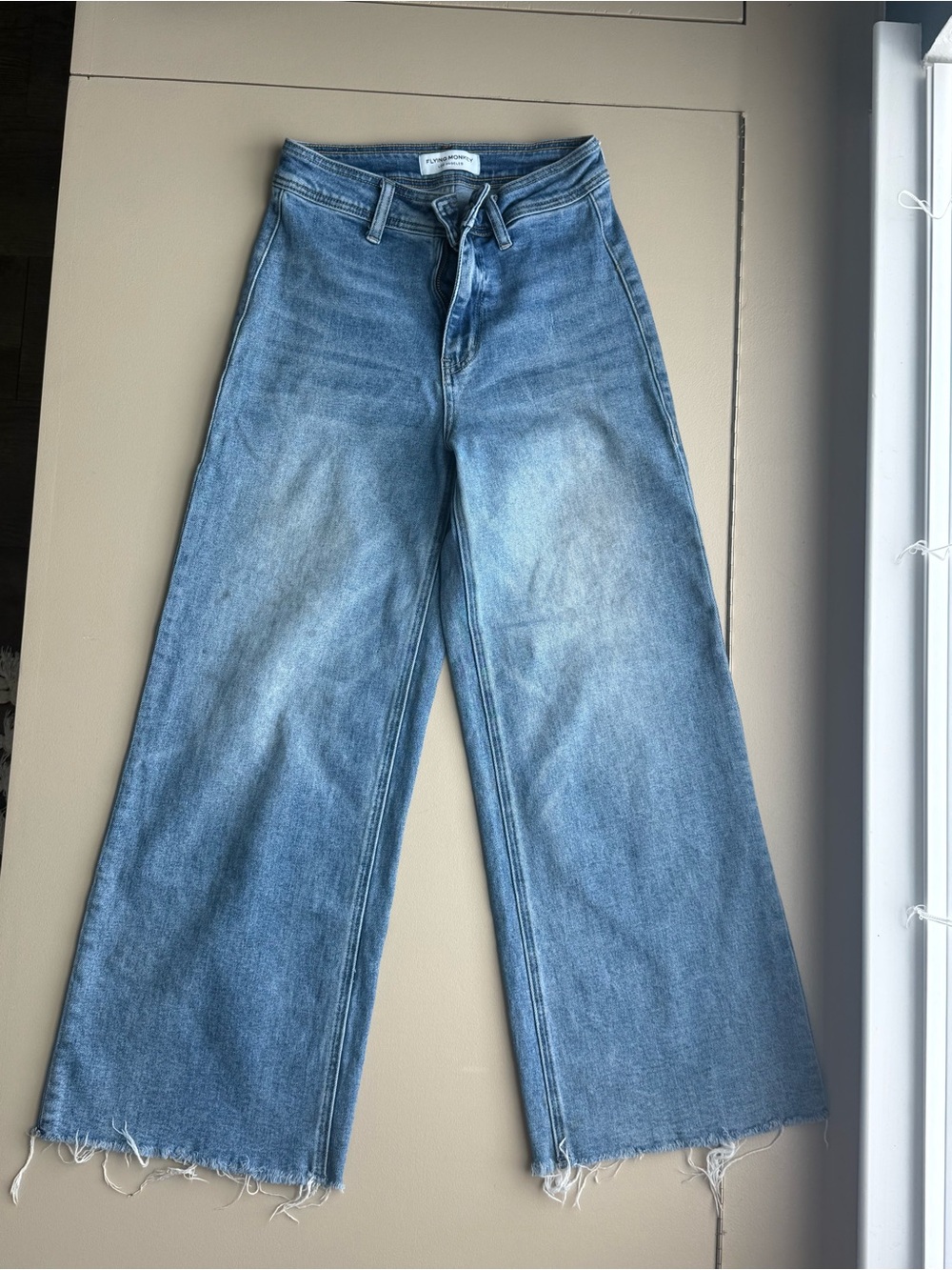 Flying Monkey Los Angeles Cropped Wide Leg Jeans High Rise Raw Hem Women’s 25